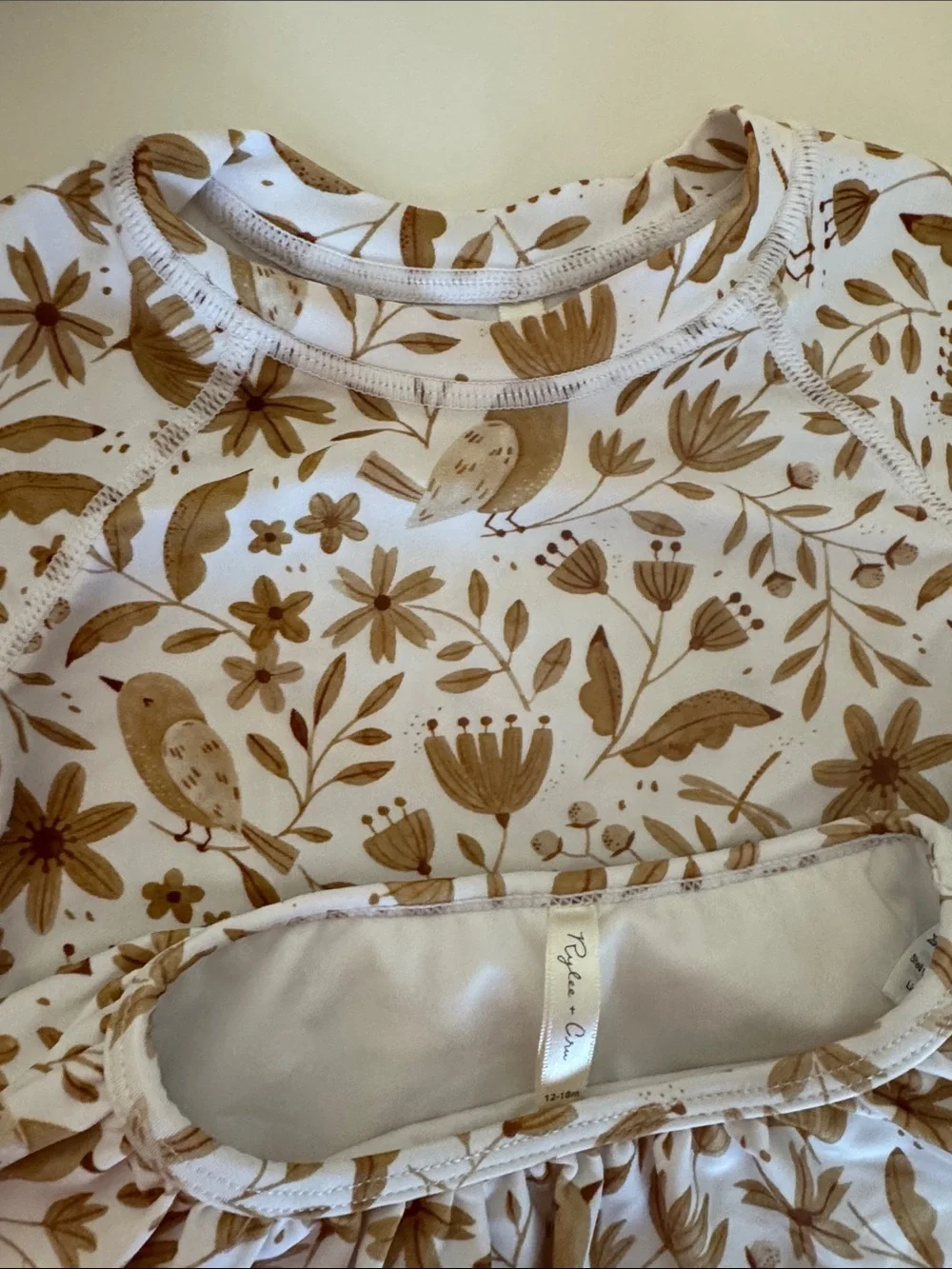 Rylee + Cru White and Brown Floral Kids Swim Rashguard Set